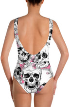 Load image into Gallery viewer, Pink Floral Skulls Swimsuit