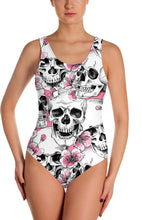 Load image into Gallery viewer, Pink Floral Skulls Swimsuit