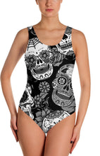 Load image into Gallery viewer, Black &amp; White Sugar Skull Swimsuit